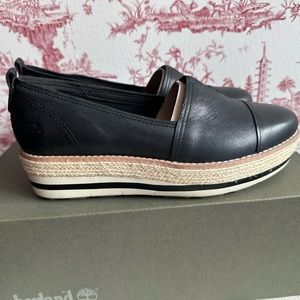Black leather espadrilles